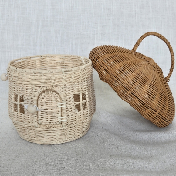 Handwoven Mushroom Shaped Rattan Basket For Play, Storage or Decoration NWT - Picture 2 of 5